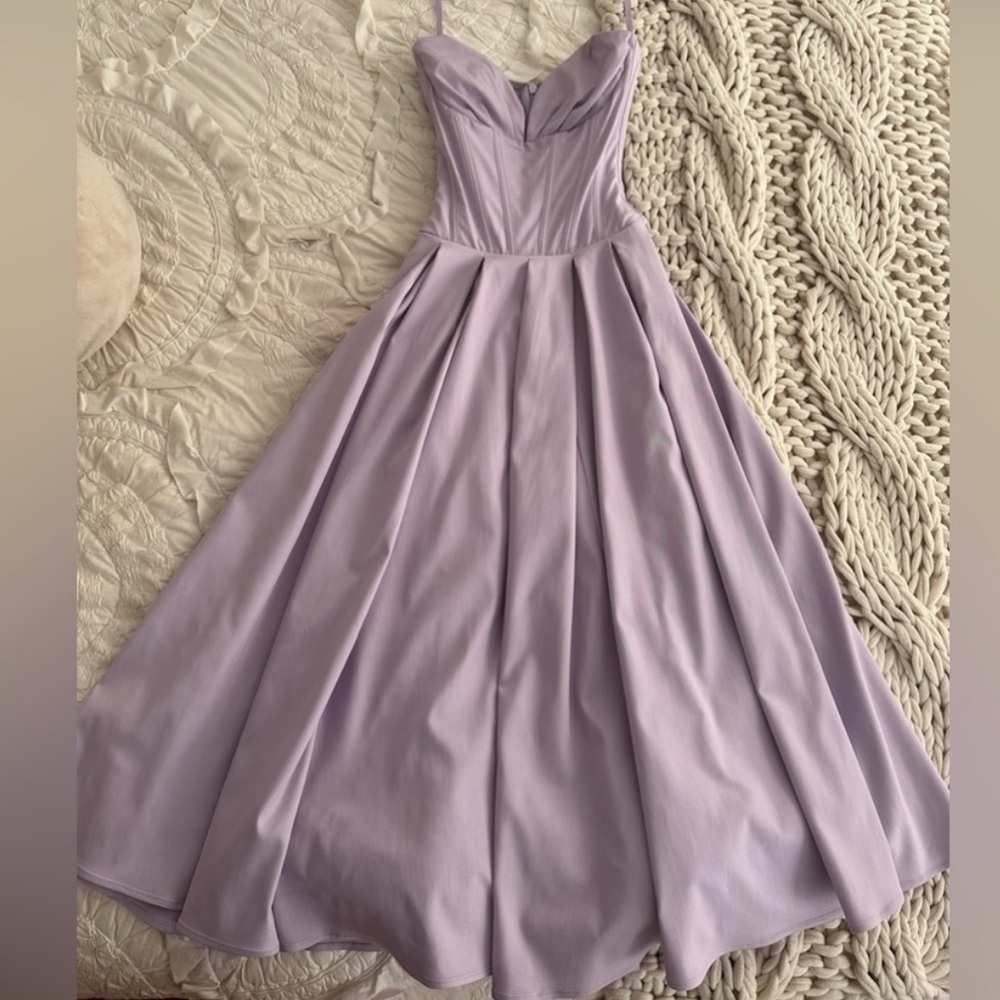 HOUSE OF CB 'Lady' Orchid Twill Strapless Tulle Midi Dress NWOT - Picture 4 of 5